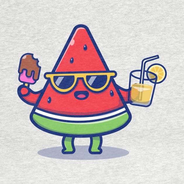 Cute Watermelon Holding Ice Cream And Orange Juice by Catalyst Labs